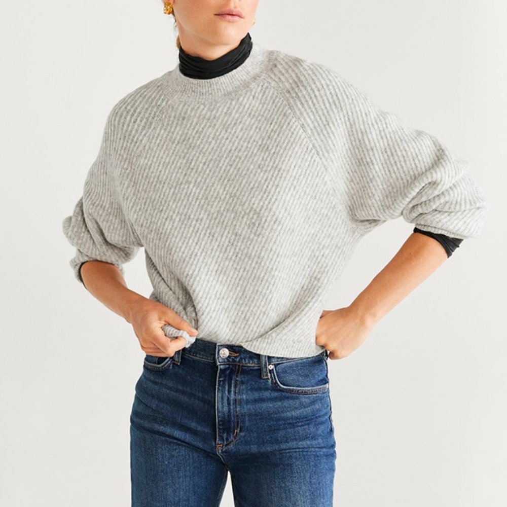 Mango chunky grey mock neck sweater